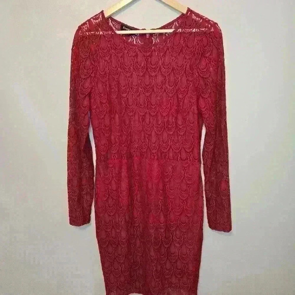 bebe Dresses & Skirts - Bebe Red Nylon Lace Bodycon Dress Size XL Party Cocktail